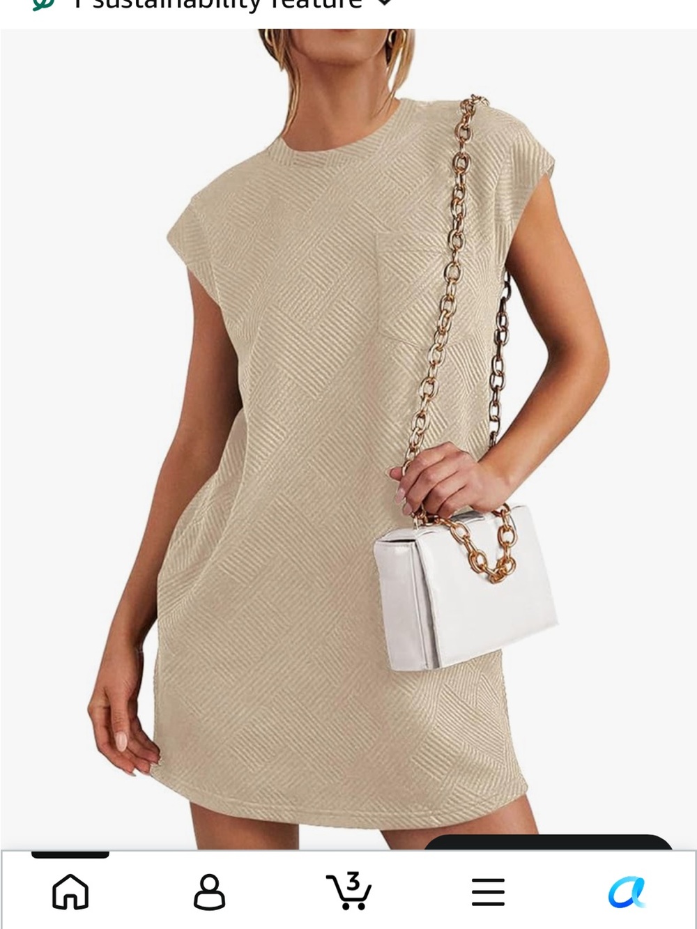 Ladies cap sleeve Textured Shift Dress in Beige, size large, Gr8 condition